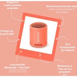 SONY Enceinte Portable SRS-XB13 Rouge Corail -Casques Et Haut-Parleurs B2CD 159