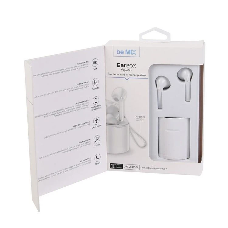 Be Mix Écouteurs Sans Fil Rechargeables EarBox Signature Blanc 4 Be Mix Écouteurs Sans Fil Rechargeables EarBox Signature Blanc – Image 2