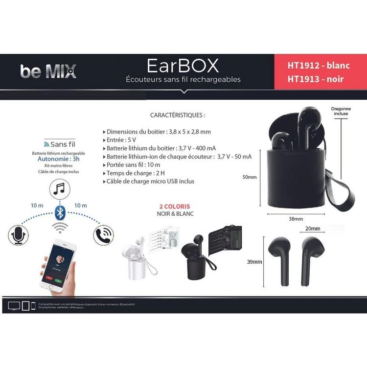 Be Mix Écouteurs Sans Fil Rechargeables EarBox Signature Blanc 6 Be Mix Écouteurs Sans Fil Rechargeables EarBox Signature Blanc – Image 4